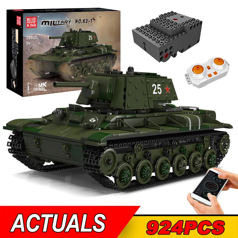 Mold King 20025 Technical Tank Military World War Ii Russia Kv-1 Heavy Tank Building Blocks Telecomando Tank Model Toys Gift