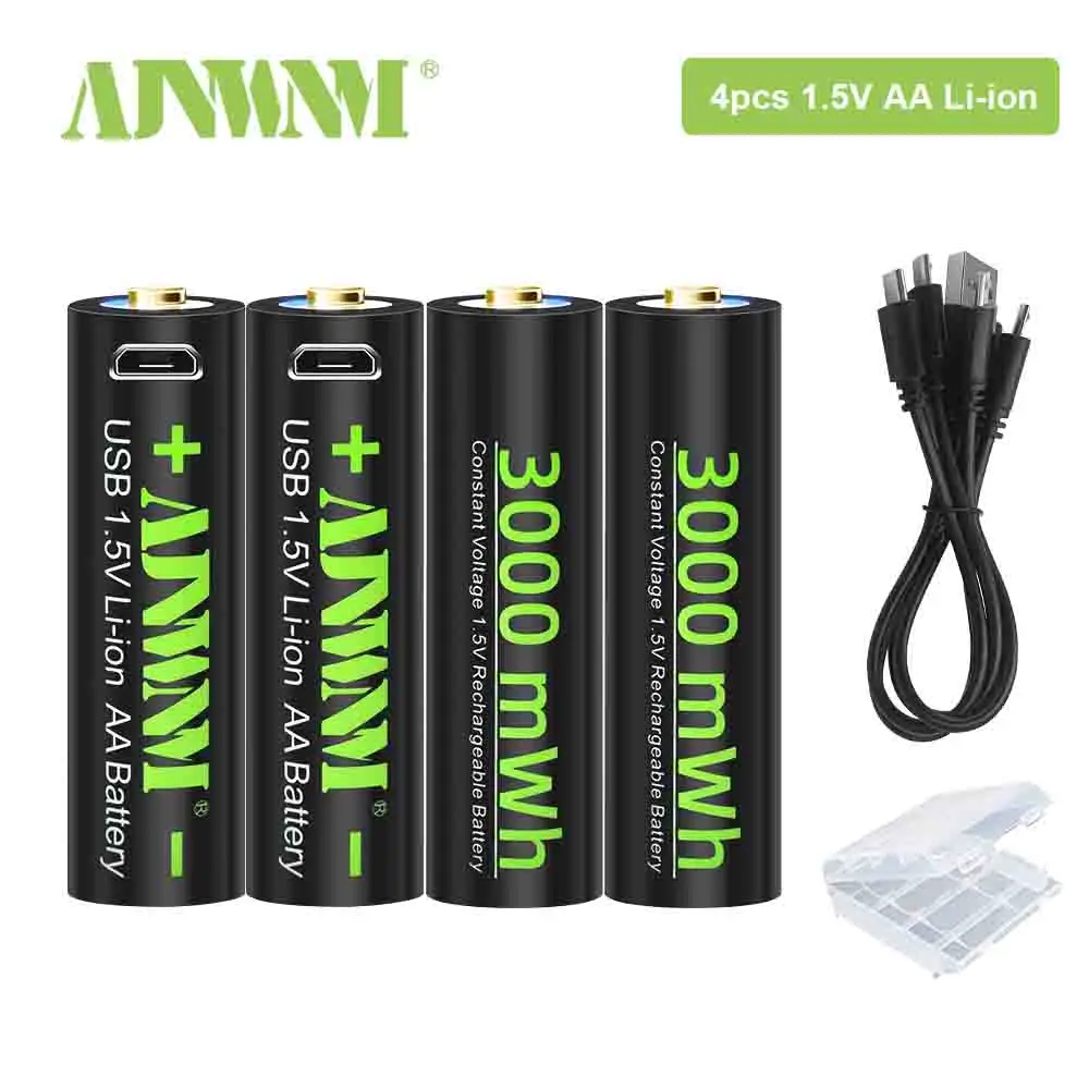 Bateria Recarregável de Alta Capacidade do Li-íon de 1.5v aa 3000 Mwh Usb para o Rato do Controle Remoto Pequeno fã Bateria do Brinquedo Elétrico Mais Cabo
