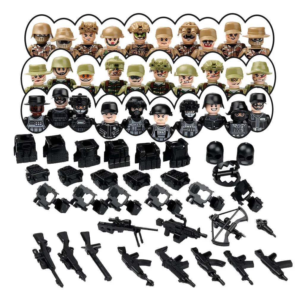 City Military Swat Police Figures Desert War Jungle Campaign Building Blocks Forze Speciali Soldati Moderni Armi Da Pistola