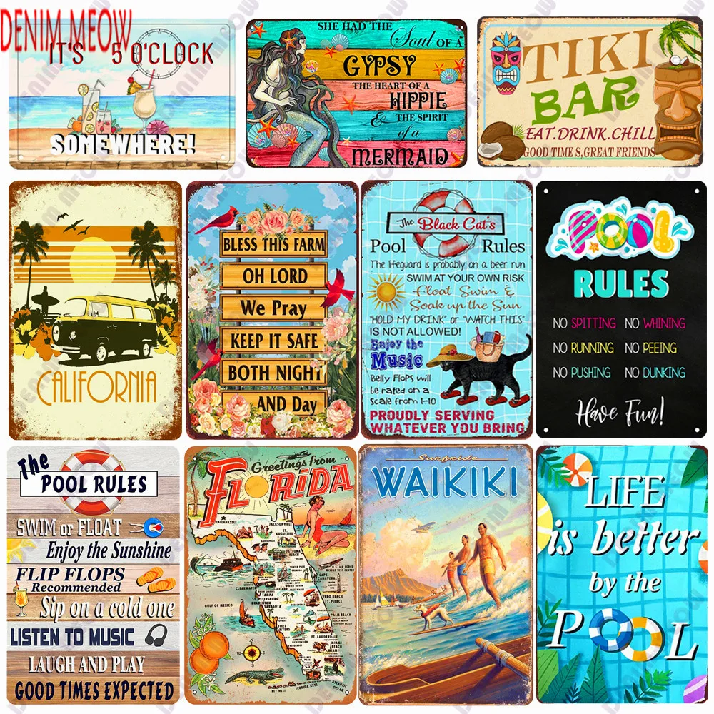 

Pool Rules Vintage Wall Decor, Metal Hawaii Beach Tin Sign, California Summer Backyard, Wall Decor, Pub Club Plate, WY175