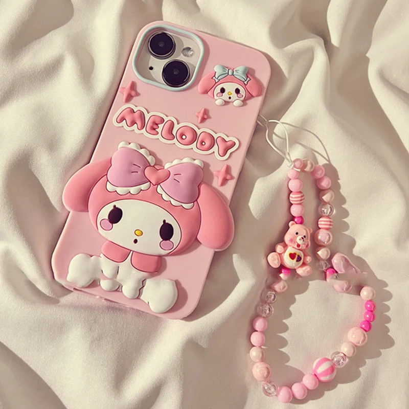 Sanrios Hello Kitty My Melody Bracelet Phone Cases for Iphone12 13 14 Pro Max Case Cute Cartoon Anti-Slip Protective Back Cover