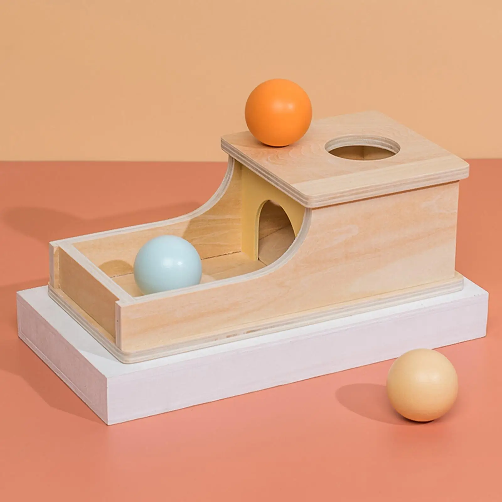 

Wooden Object Permanence Box Educational Toy with Tray Three Balls Montessori Toys for 6-12 Month Infant Toddlers Babies Kids