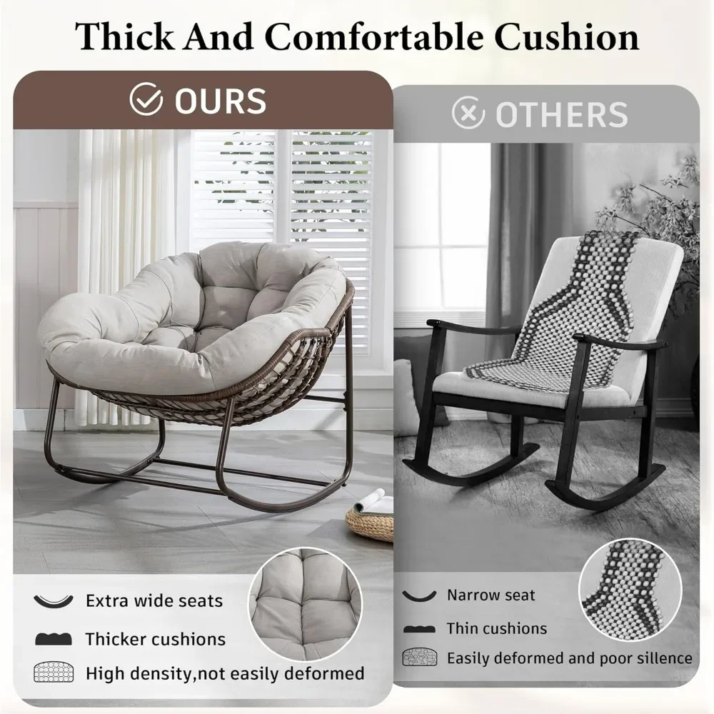 Oversized Rocking Papasan Chair with Thick Cushion and Frame Outdoor Rocker, Comfy Wicker Egg Chairs Lounge for Backyard Balcony 5