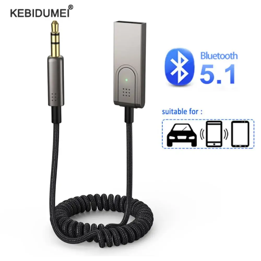 Bluetooth51AuxAdapterWirelessCarBluetoothReceiverUSBTo35mm