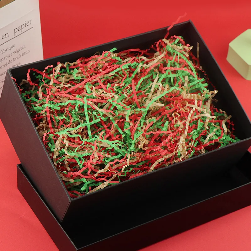 

Christmas Lafite Grass Pleated Fold Paper Colorful Silk Fruit Gift Box Bag Festival New Year Decoration Wave Home Party Supply