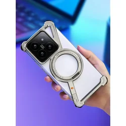 Eary Aluminum Frameless 360° Rotating Stand Shockproof Bumper Phone Cover - Xiaomi 14 Pro (Titanium)