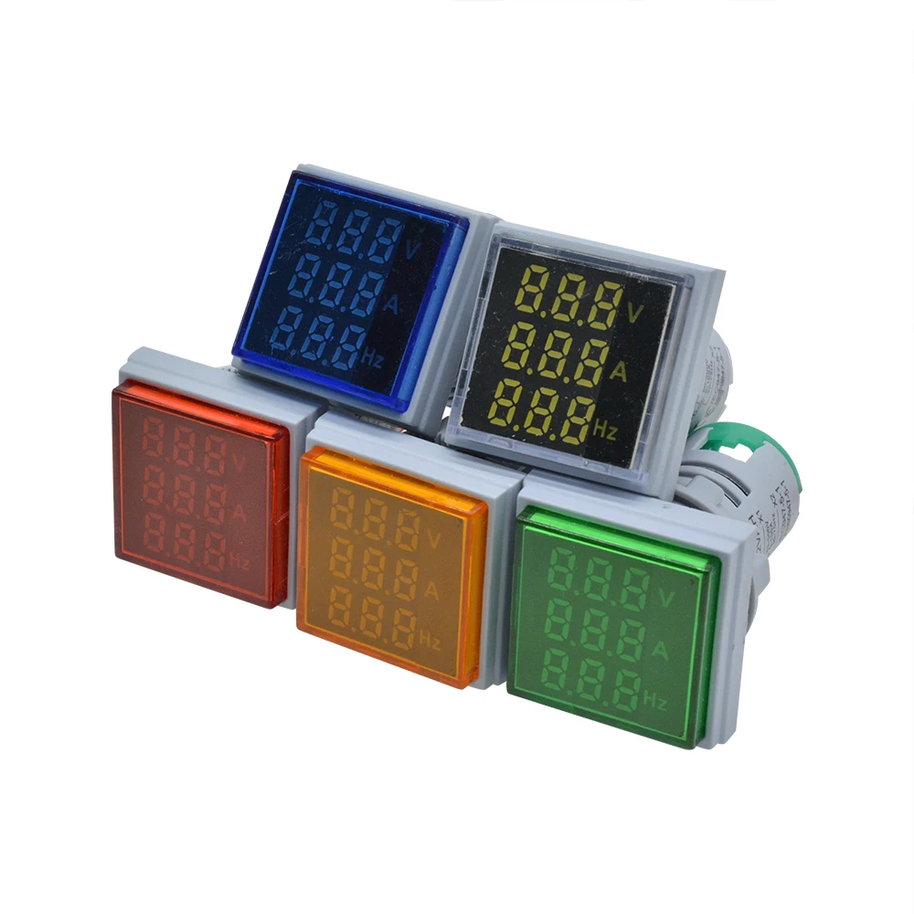 Digital Voltmeter Ammeter 0-100A 60-500V 22MM Square Mini 3-in-1 with Green/Red/Blue/White/Yellow LEDs digital voltmeter ammeter