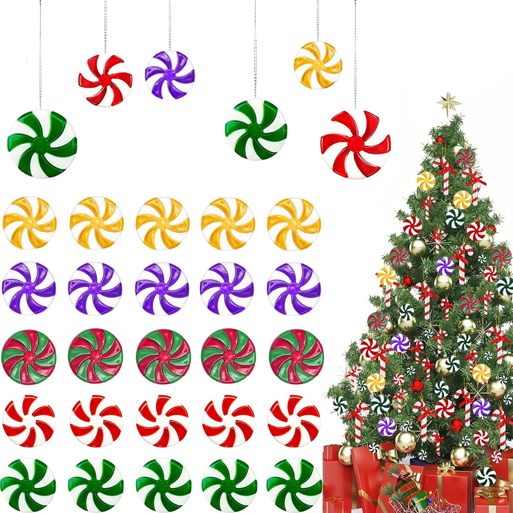 Weihnachtsdekorationen 2024, Kunststoff-Weihnachtsbonbons, hängende Ornamente für Zuhause, Party, Weihnachtsbaum, Dekore, Neujahr, Navidad-Zubehör