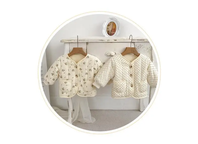Description Picture 3 of item2025 Winter New Baby Long Sleeve Warm Coat Infant Girls V-neck Floral Cardigan Newborn Cotton Padded Jacket Baby Thick Clothes