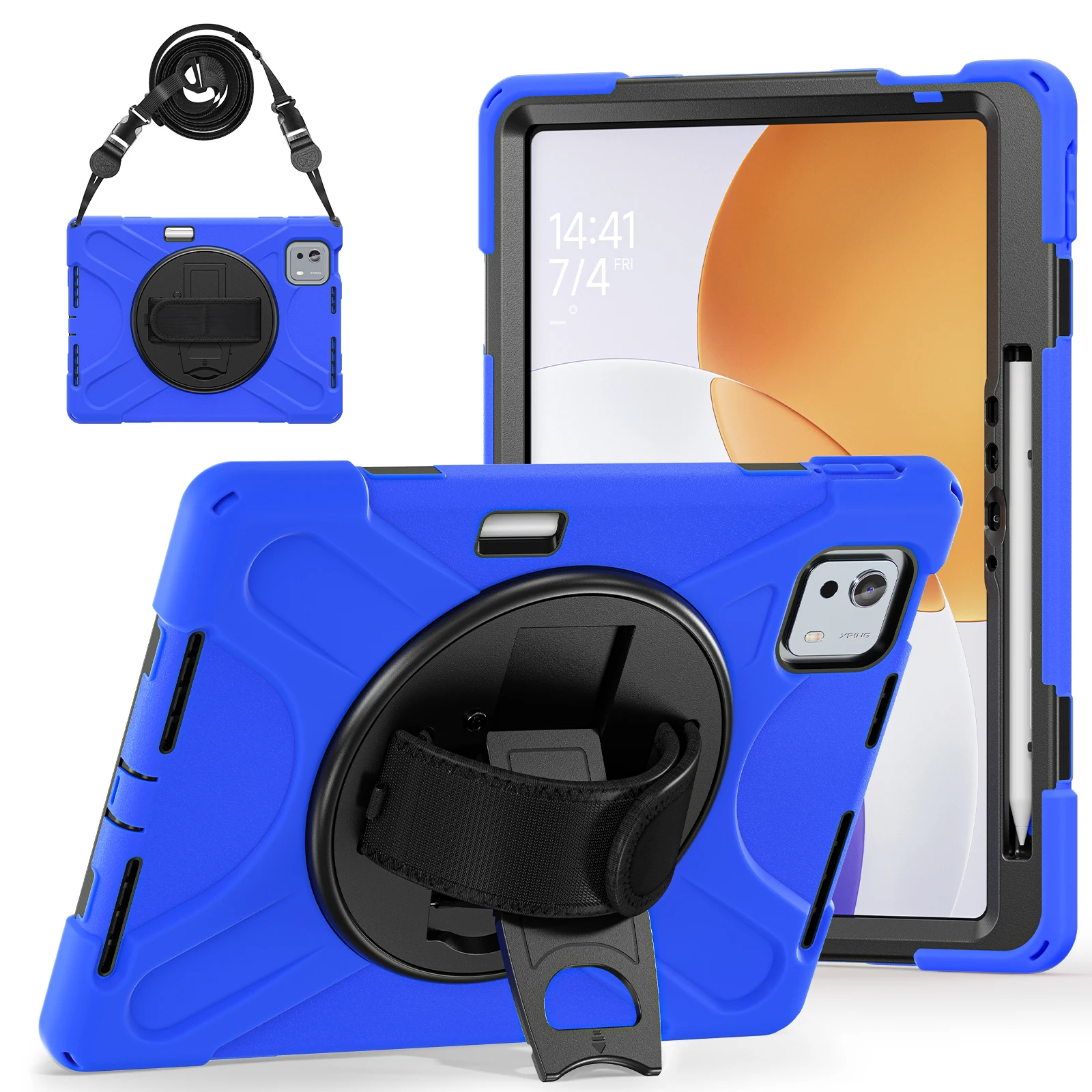 Durable 360° Rotating Tablet Case with Shoulder Strap