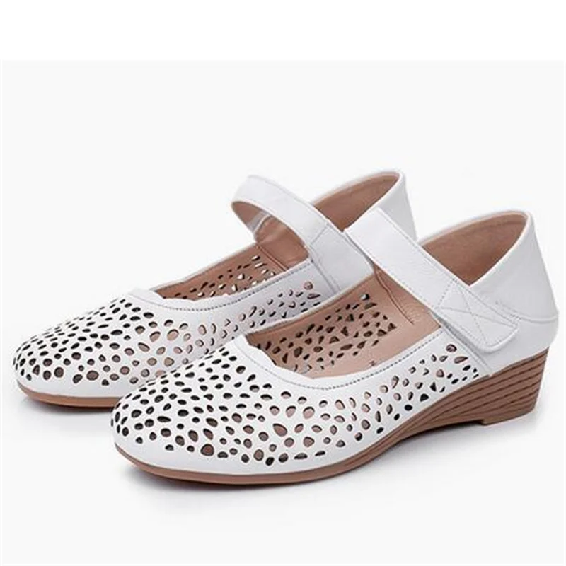 

2022 Large Size Round Toe Hollow Shoes Premium Genuine Leather Sandals Summer Women Sandals Comfort Elegant Casual Sandals New