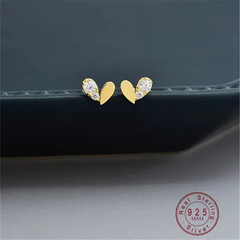 Half Zircon Heart-shaped Asymmetrical Earrings Delicate S925 Sterling Silver 1