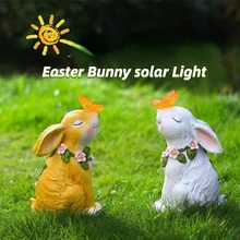 

Easter Bunny Light Decor for Home Outdoor Garden Solar Light Easter Butterfly Rabbit Ornament Resin Night Light Decorative
