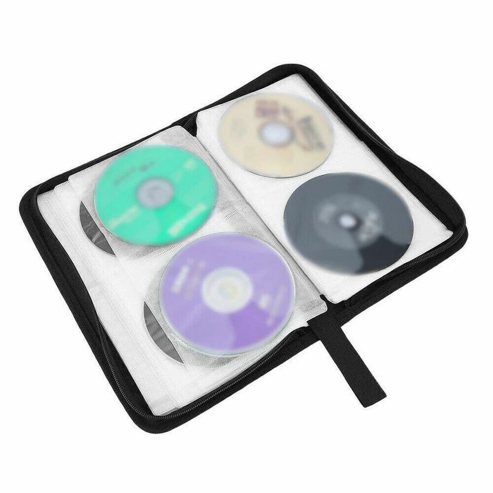 CD DVD Storage Bag CD DVD Storage Case Portable Zipper DVD CD Holder 80pcs Capacity Double-side CD DVD Storage Sleeve Case Dustproof Portable Disc VCD Carry Bag