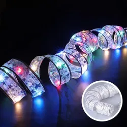 Festive LED Ribbon Fairy Lights Christmas Tree Ornaments - 10M 100LED (Silver ribbon-Multi)