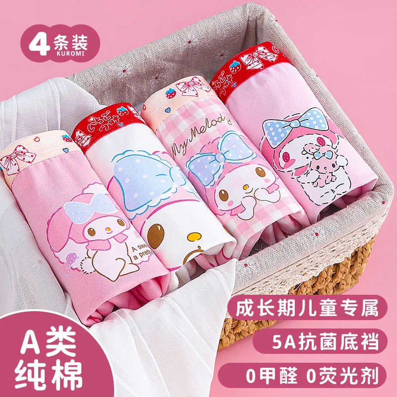 

New Sanrio My Melody Cinnamoroll Children Briefs Girl Heart Sweet Cute Cartoon Babies Antibacterial Boxer Shorts Gift for Kids