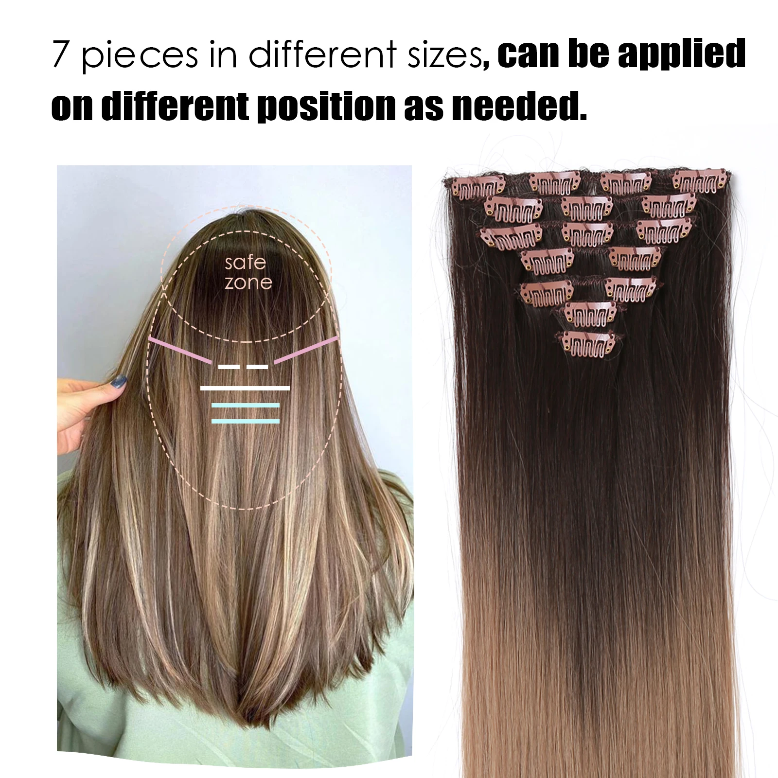 Synthetic Straight Clip In Hair Extension Long Natural Fake Hair for Women Black Brown Ombre Thick Hairpieces Heat Resistant