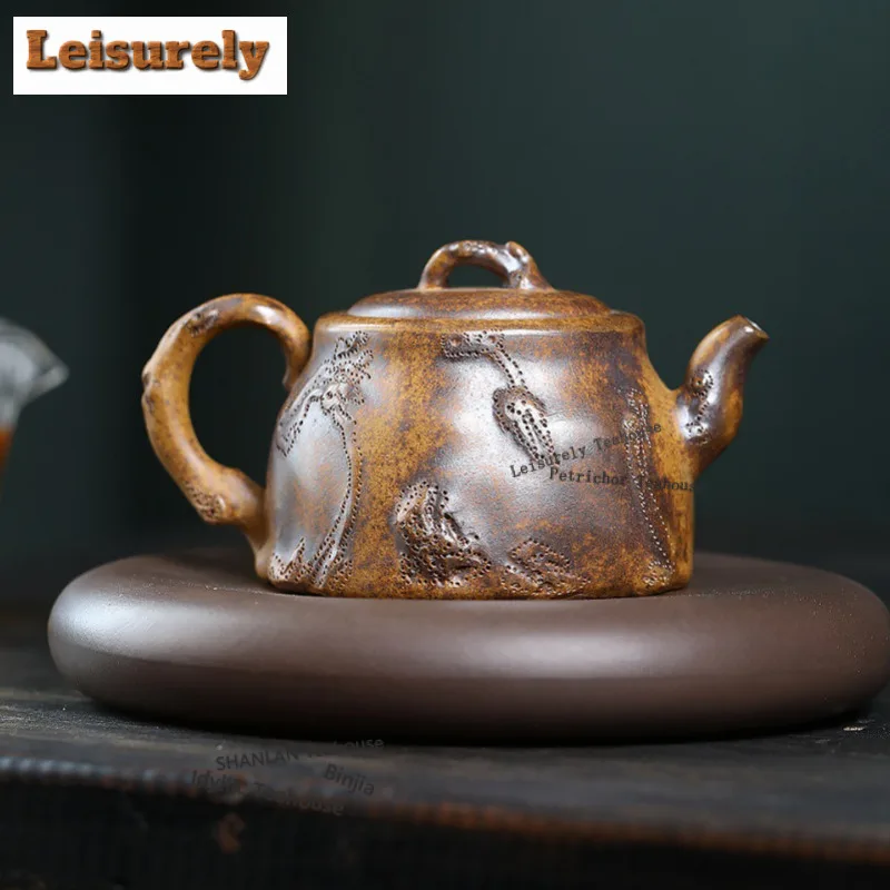 290ml Yixing Purple Clay Teapots Handmade Tree Stumps Pot Raw Ore Wood-fired Porcelain Mud Tea Infuser Kettle With Filter Zisha
