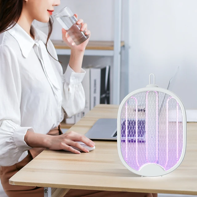 4 Az 1 Összecsukható Elektromos Szúnyog Swatter Falra Szerelt Kézi 3000 V-Os Újratölthető Szúnyogrépés Állítható Hiba Zapper - Image 3