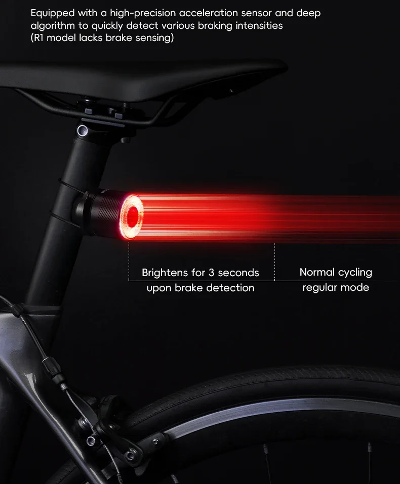 ROCKBROS Bicycle Rear Light Bike Smart Brake Sensing Taillight Type-C Charging Day/Night Sensing MTB Road Bike Accessories