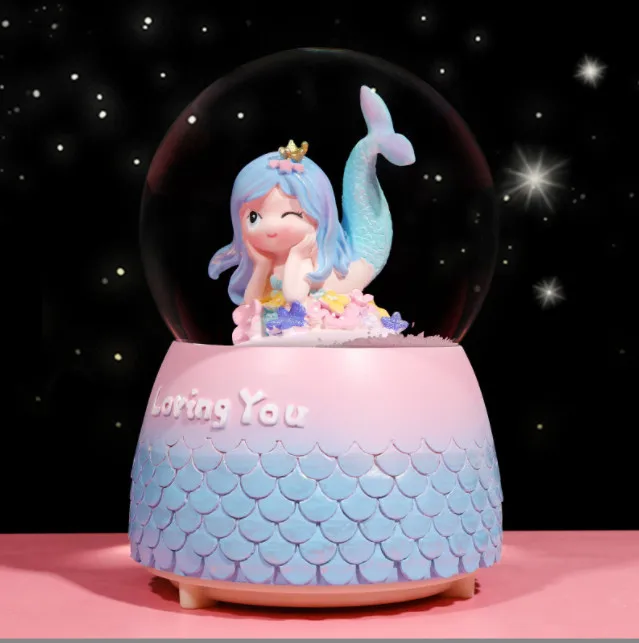 Crystal Ball Music Box Mermaid Girls Birthady Gifts Glowing Snowflakes Music Box Home Decoration Desktop Ornament 5