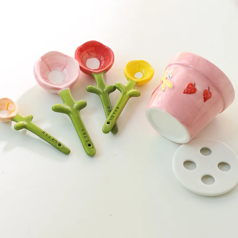 Creative Cute Ceramic Flower Spoon Measuring Cups and Spoon Baking Scale  Rice Soup Spoon Valentine's Day Gift Coffee Spoon Set - AliExpress