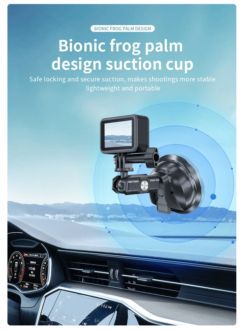 TELESIN Car Phone Action Camera Holder Suction Cup 360 Adjustable 1/4 Standard A