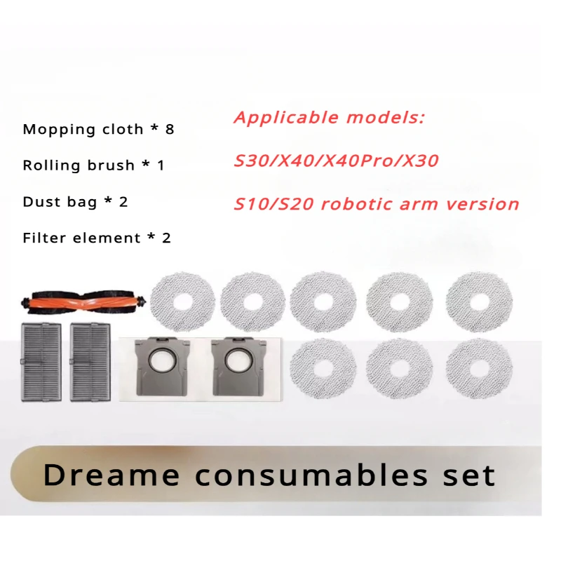 

Original Dreame x40/s30 series accessories,dust bag,filter,mop cloth,roller brush,cleaning set,robot vacuum cleaner Parts