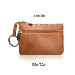 GENODERN Vintage Leather Men's Coin Wallet - Genuine Leather Zipper Pouch with Retro Key Holder (Small brown purse)