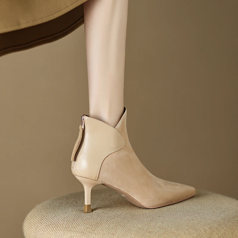 

Western style winter pointed high heels for women, thin heels for women, temperament for celebrities small short boots 4572