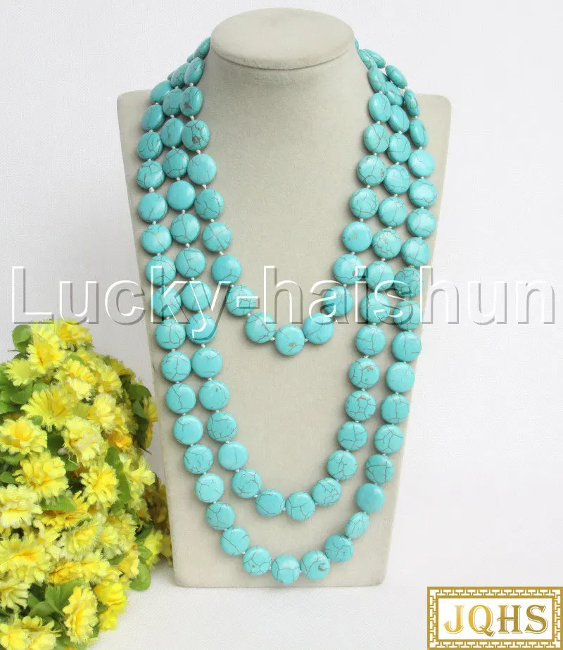

Long Natural 70" 15mm Round Coin Fastener Turquoises Necklace J12206