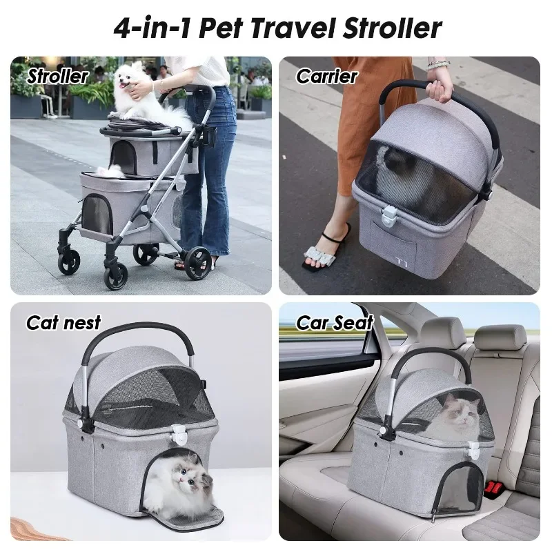T1 Double Pet Stroller for 2 Small Dogs or Cats Lightweight Foldable Double Dog Stroller with Detachable Carrier for Travel