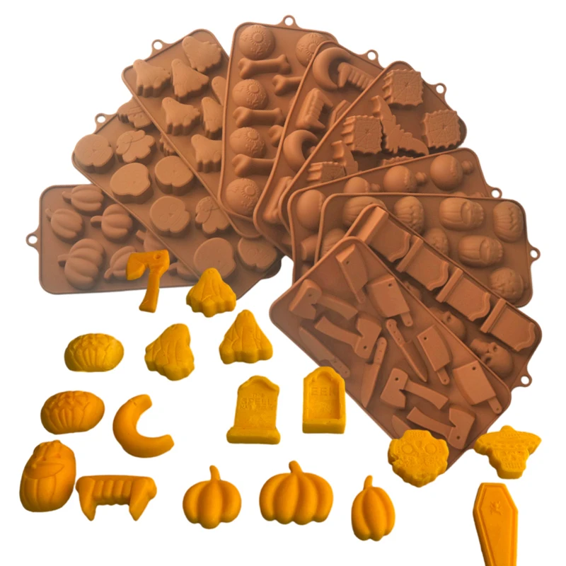 Halloween Silicone Cake Mold, Pumpkin Skull Bat Tombstone Ghost Spider Witch Shape Choc... - SKU HSCM1908 - UGI Packaging