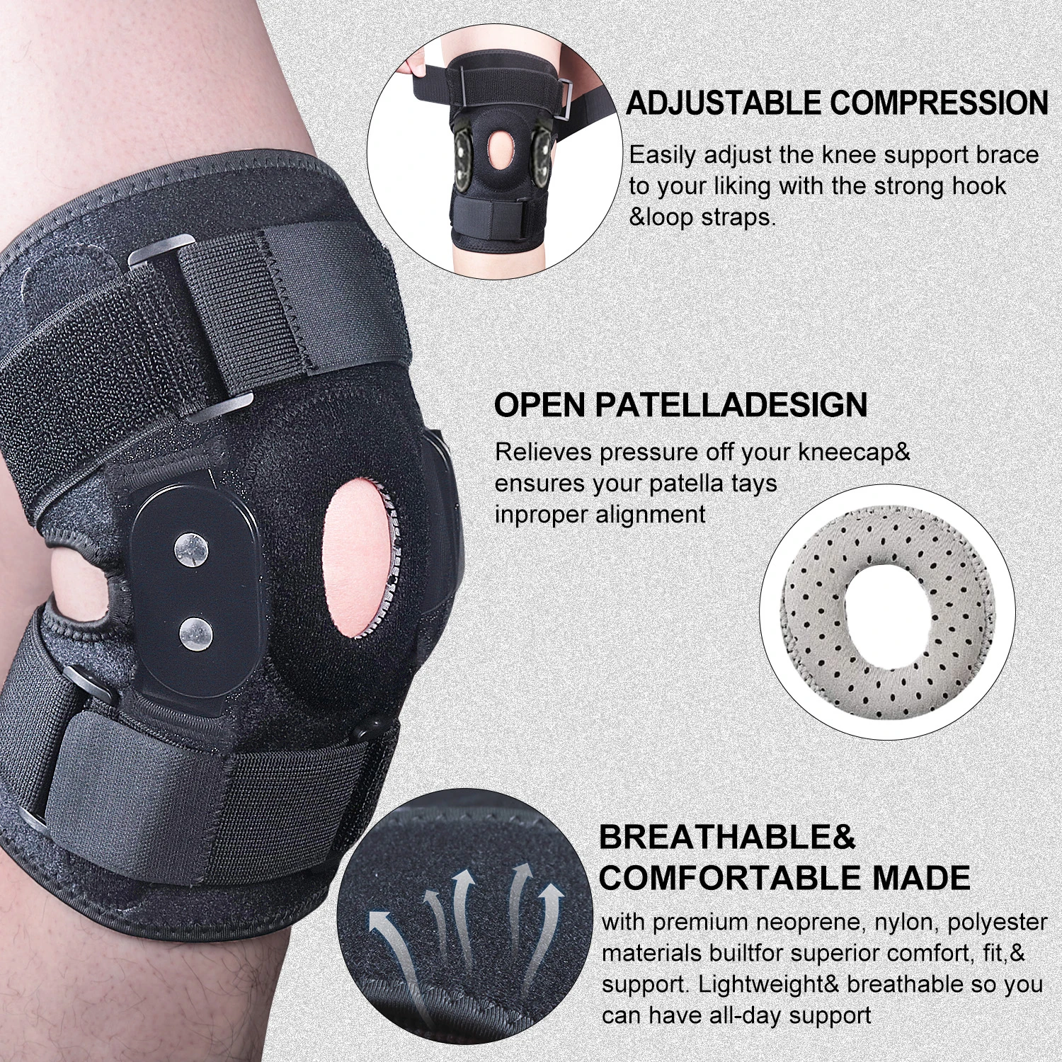 1PC Hinged Knee Brace Knee Support Wrap for Meniscus Tear Patellar Tendon Support Pain Relief Strains Sprains Fitness Equipment