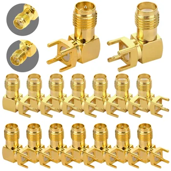 5/20Pcs SMA-KWE Female Male Socket SMA 90 degree Right Angle Thru Hole Plug PCB Mount Connector RF Adapter Connectors 1