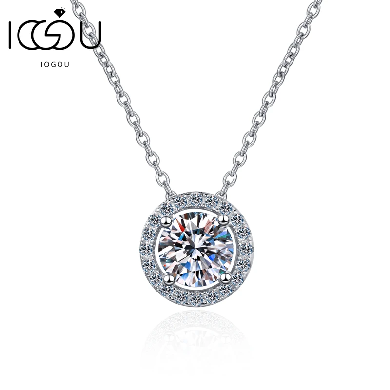 

IOGOU 925 Sterling Silver Round Moissanite Wedding Necklace For Women 0.5ct/1.0ct/2.0ct Infinity Classic Pendant Necklace Gift