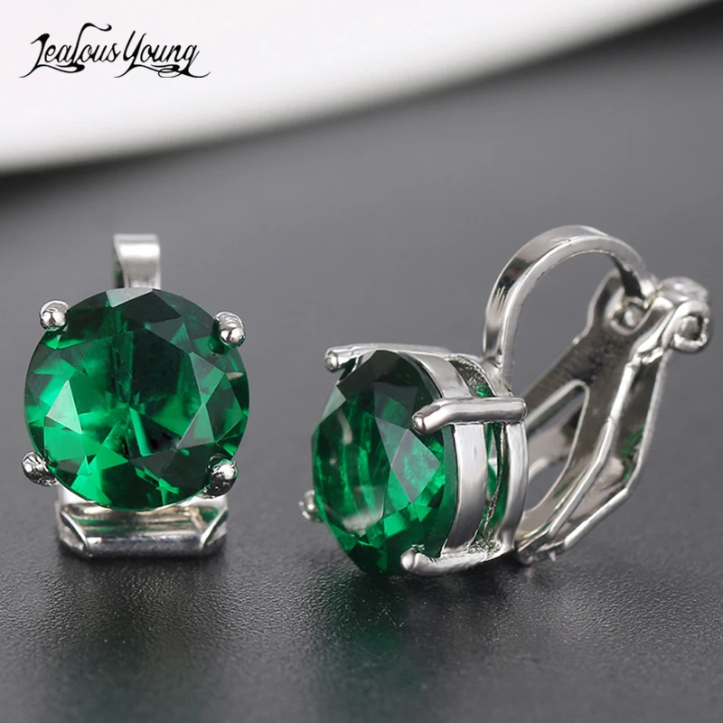 Cubic Zirconia Round Clip Earrings for Women With CZ Crystal Female Wedding Earings Party Gift Jewelry
