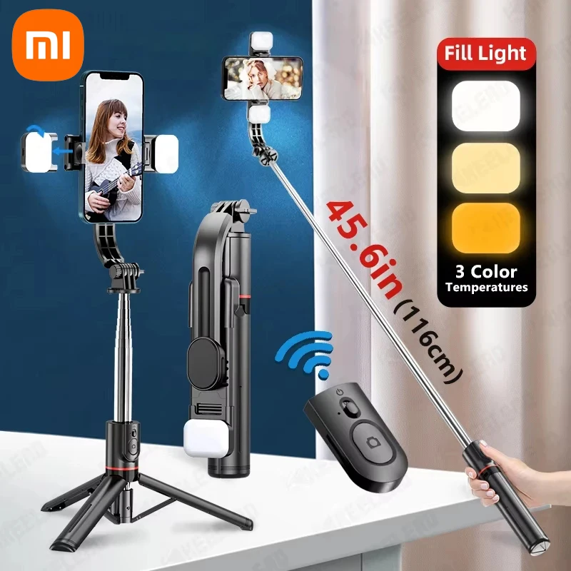 Xiaomi Wireless Bluetooth Foldable Selfie Stick Doule LED Fill Light Remote Desktop Tripod Stand for Android Smartphone Holder