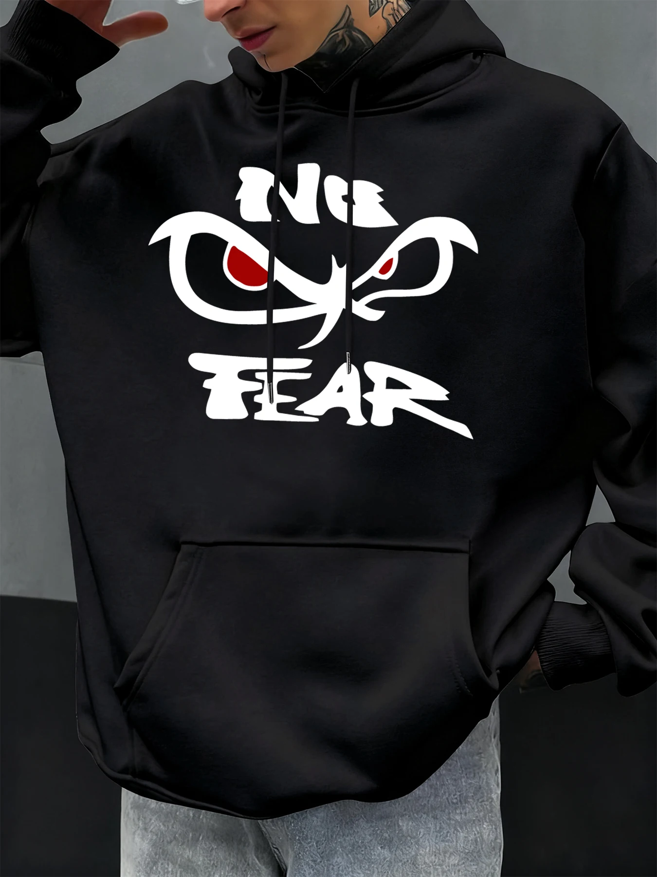Keine Angst Bestimmte Gaze Drucke Männer Hoodie Fleece Hoodies Tasche Weiche Hoody Herbst Lässige Sportswear Mode Straße Kleidung – Detail 7