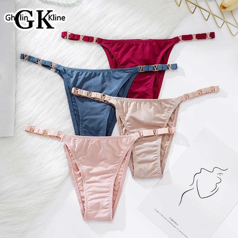 

GK Brand New Arrive Sex Women Panties Elastic Comfortable Silk Satin Ladies Thongs G-string Fashion Design Underpants