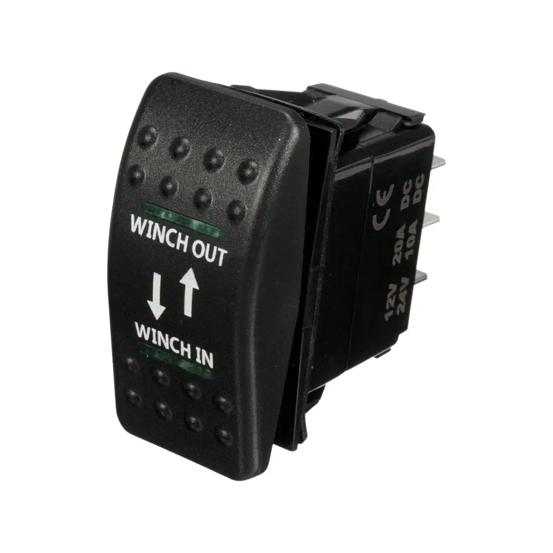 

12V 20A Winch In Winch Out ON-OFF-ON Rocker Switch 7 Pin LED green