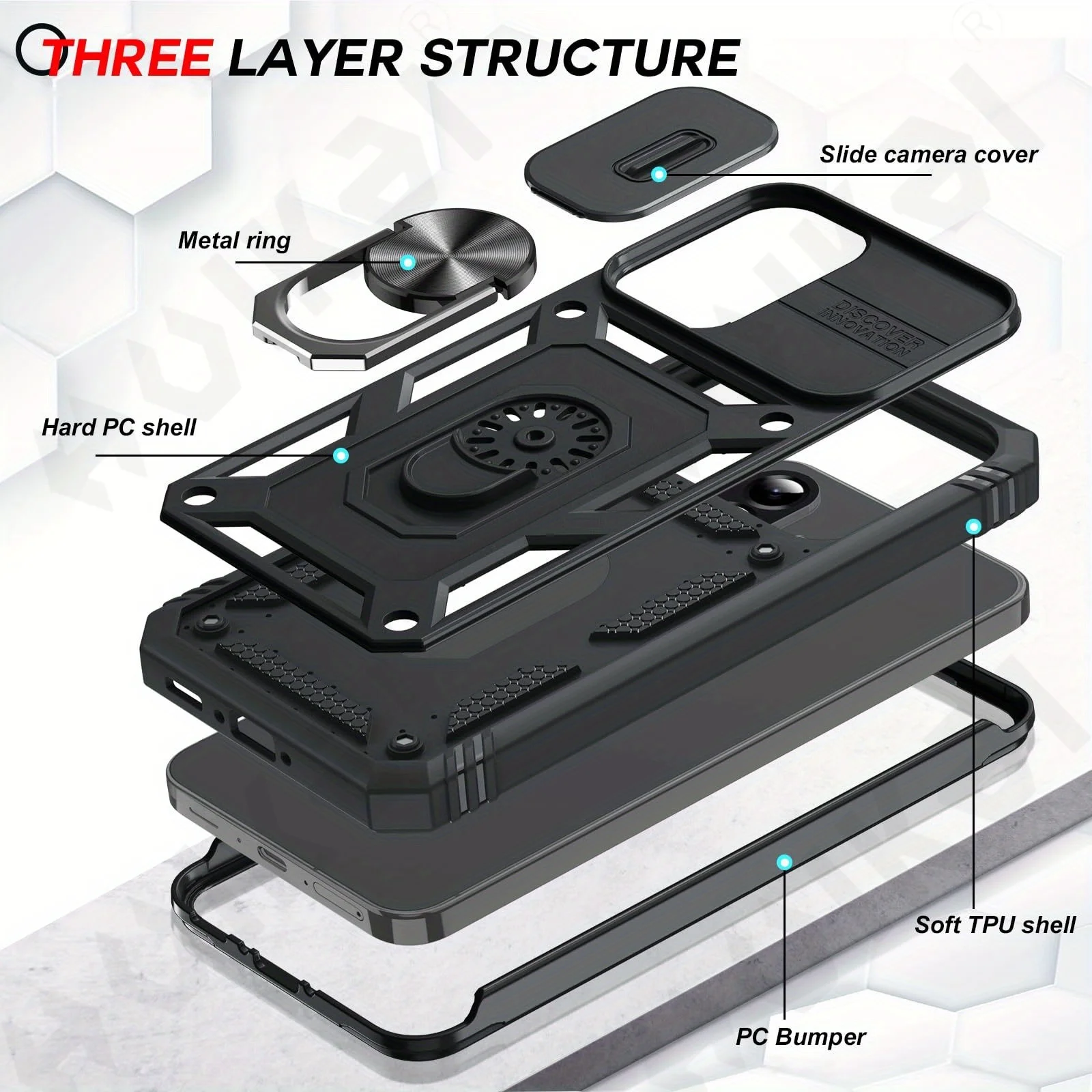 360 Full Armor Sliding Camera Cover with Support Ring and TPU Case
