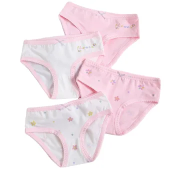 Girls Cotton Briefs Floral Prints Girl Solid Color Underpants Size 100-150 Children Underwear Breathable Boxers 4pcs/Lot