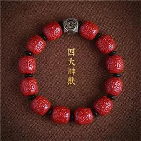 

Mencheese God Beast Men's Cinnabar Emperor Sandstone Good Luck Pattern Beads Bracelet Zodiac Year of Birth Accessories