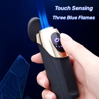 Jobon Direct Injection Three Flame Blue Flame Lighter Charging Gas Mixed Lighter Touch Sensing Electric Quantity Display Tools 1