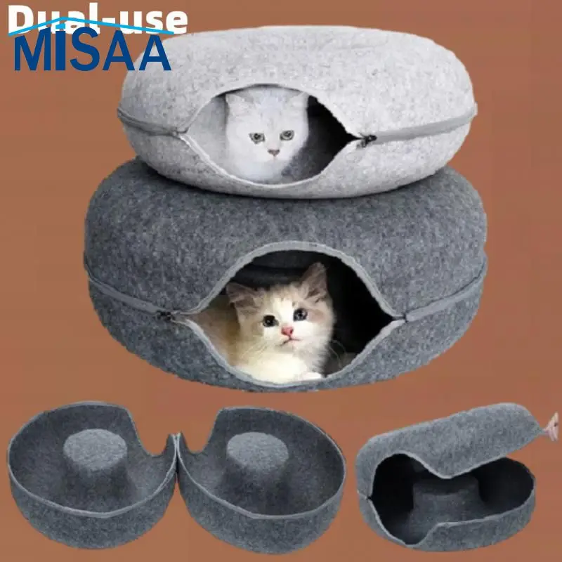 

Stylish Double Layer Easy To Clean Home Decor Must-have Plush Cat Bed Cozy Pet Bed Adorable Pet Furniture Trending Warm Cat Bed