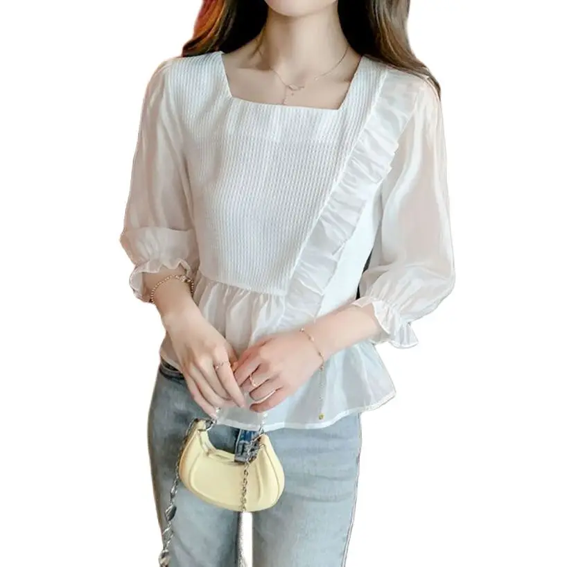 

3XL Women Spring Autumn Blouses Shirts Lady Fashion Casual Long Sleeve Square Collar Dragon Printing Blusas Tops G2772