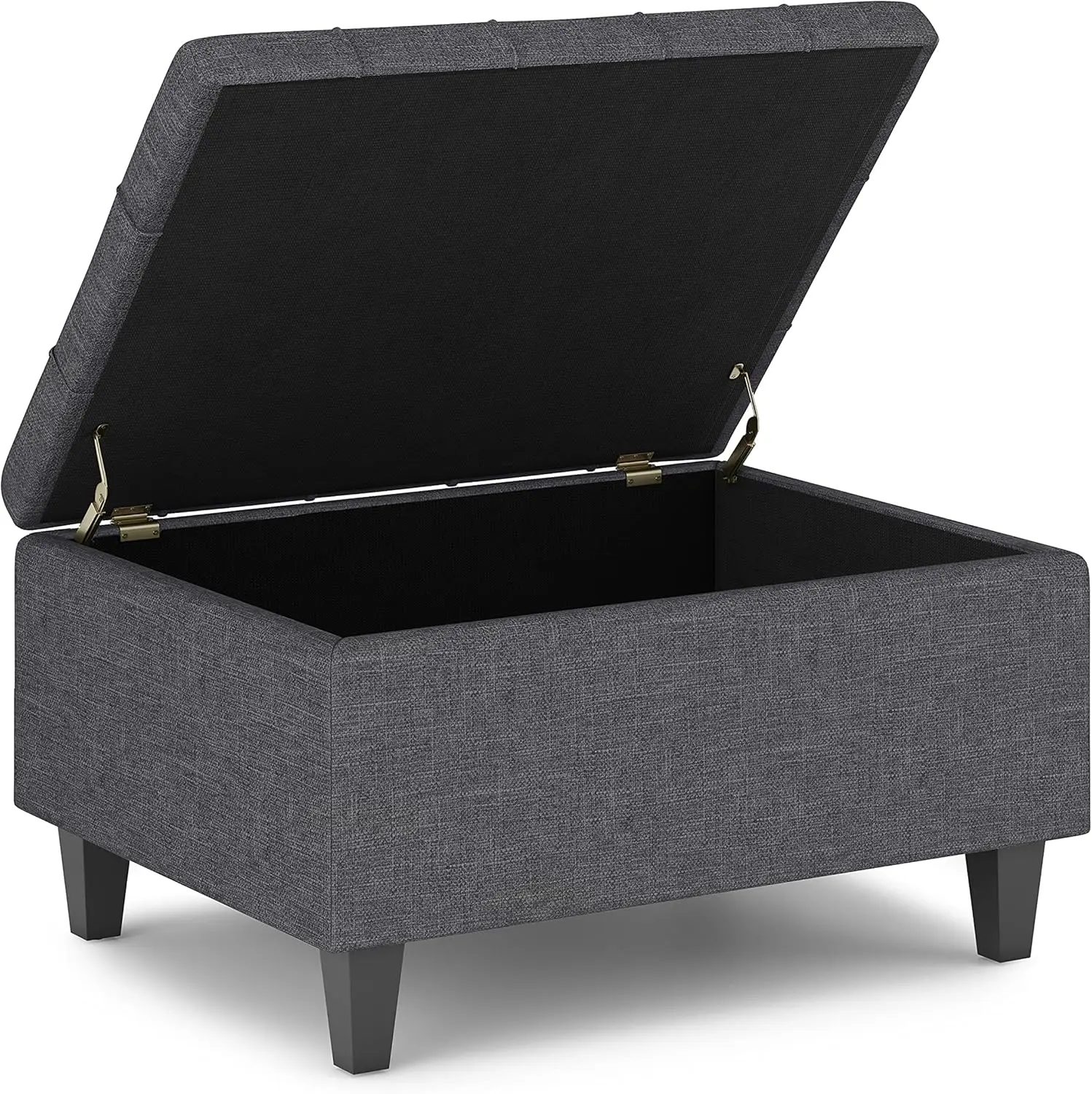 Simplihome Harrison 34 Inch Wide Transitional Rectangle Small Coffee Table Storage Ottoman In Slate Grey Linen Look Fabric, 4