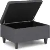Simplihome Harrison 34 Inch Wide Transitional Rectangle Small Coffee Table Storage Ottoman In Slate Grey Linen Look Fabric, 4
