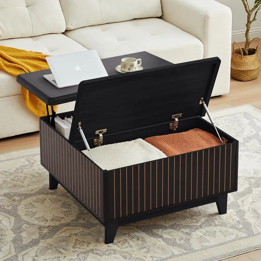 Lift Top Coffee Table, Square Coffee Table with Hidden Storage Compartment, Wood Center Table Dining Table for Living Room 2